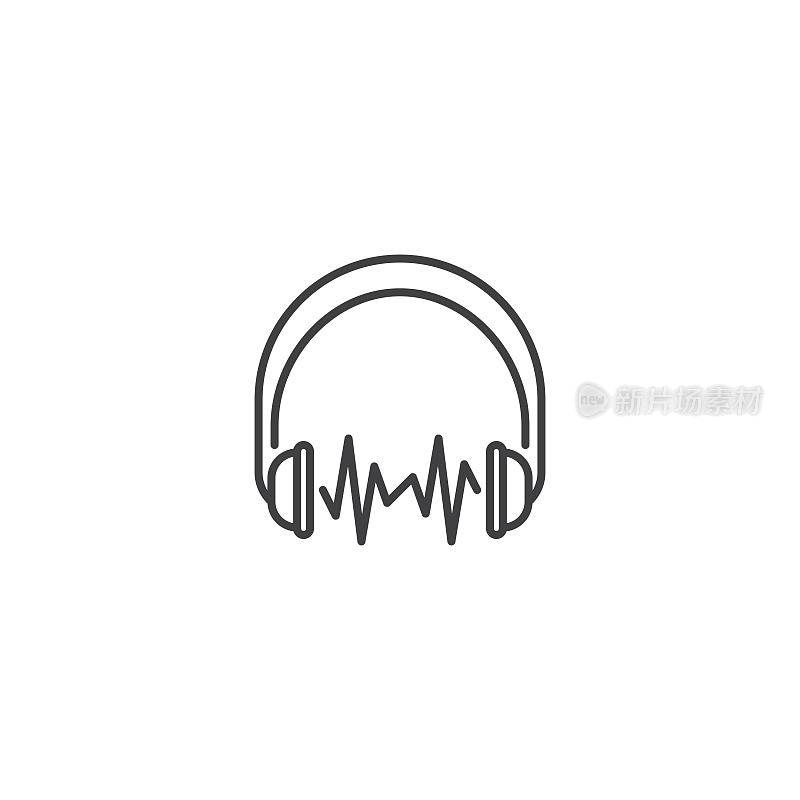Headphone with sound wave music. Vector icon template